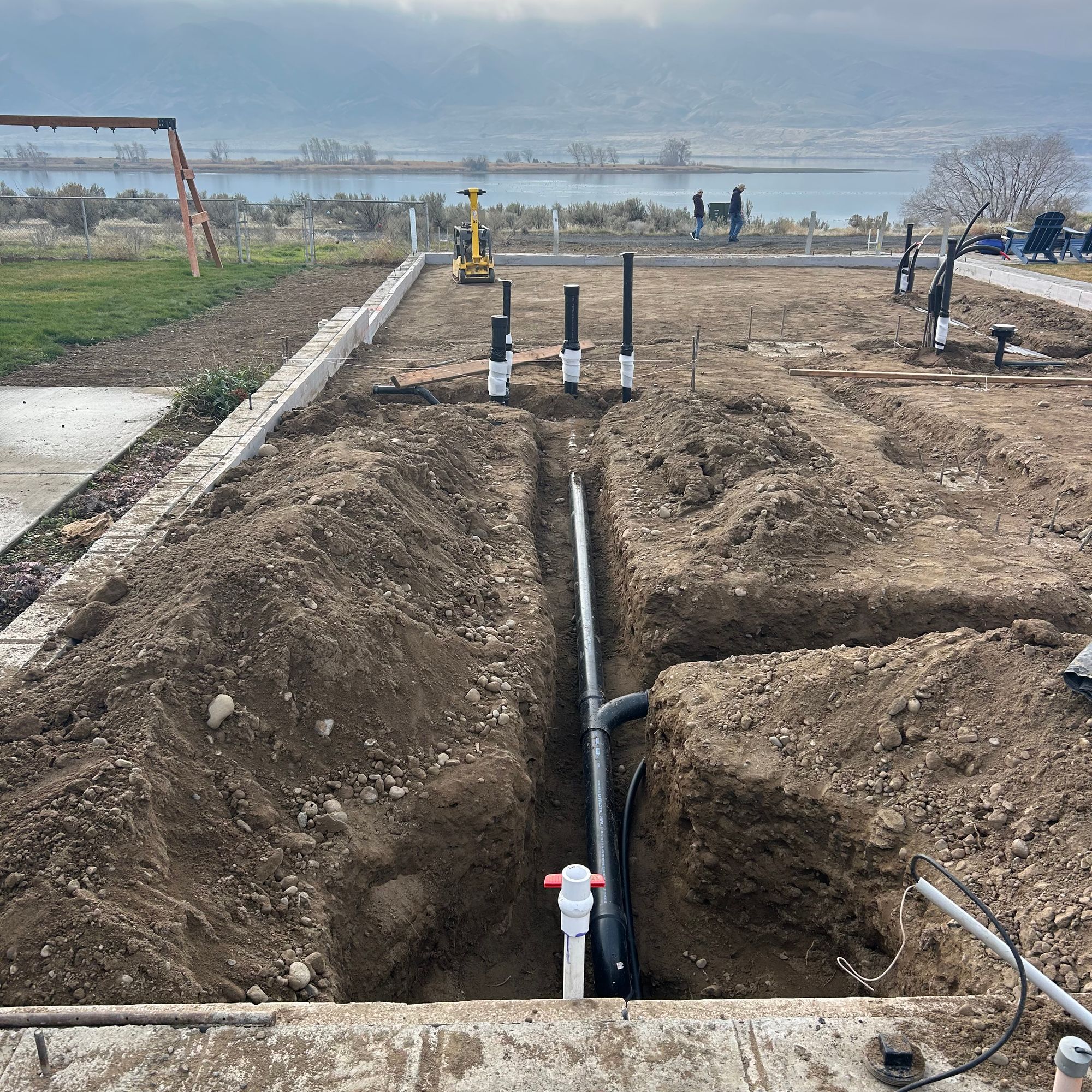 Outdoor water line trench